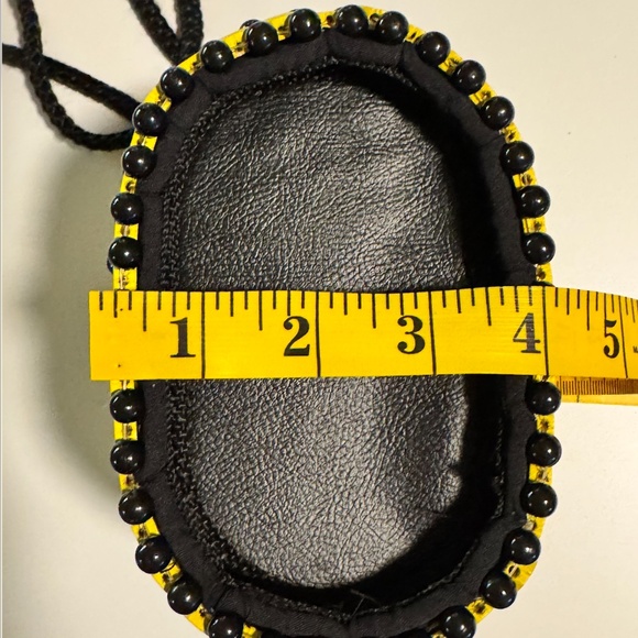 Kenyan Handmade Wooden Bead Mini Bucket Bag, Yellow+Black, Rufina Designs - Picture 8 of 9